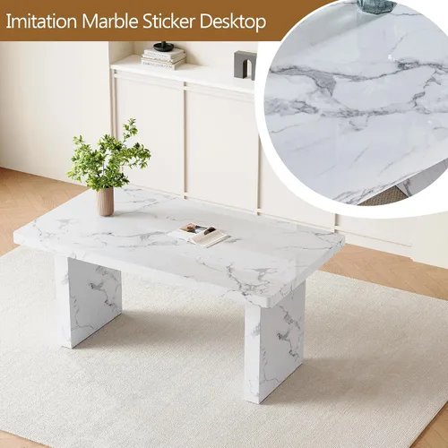 Miniatura 7 de gopop Mesa de comedor de mármol de 63 pulgadas, tablero de mesa de comedor MDF con patrón de mármol y base para cocina y comedor.