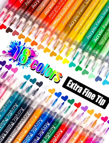 Bolígrafos de pintura de punta extra fina de 18 colores, marcadores de pintura acrílica de alta calidad para pintura de rocas, lienzo, madera,
