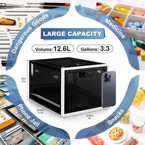 Miniatura 2 de Caja de seguridad para medicamentos seguros, caja de almacenamiento con cerradura de material premium, contenedor organizador con bloqueo y código