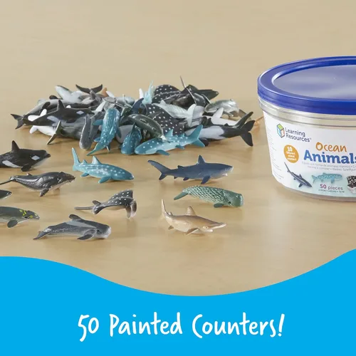 Miniatura 4 de Learning Resources Animales del océano, contadores, juego imaginativo, conjunto de 50 animales oceánicos diferentes, 50 piezas, edades 3+, multicolor
