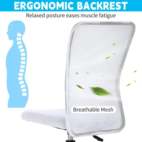 Miniatura 4 de BLKMTY Silla ergonómica blanca moderna, Silla de oficina de malla, sillas de escritorio para computadora sin brazos, altura ajustable, soporte Blanco