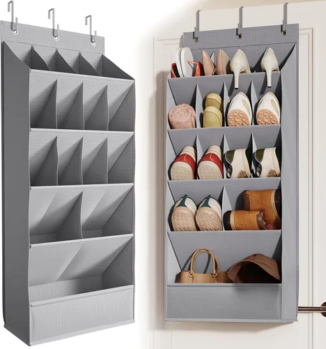 Miniatura 11 de Mefirt - Zapatero sobre la puerta para armario para más de 18 pares, organizador de zapatos de puerta con grandes bolsillos transpirables, zapatero