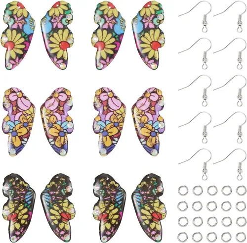 Miniatura 14 de FASHEWELRY 16 aretes de resina con alas de libélula y arco iris, mariposa, colgantes, alas de hada, coloridos dijes con ganchos para aretes, anillos