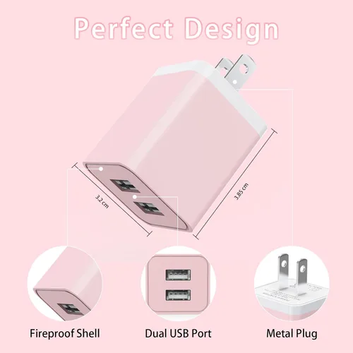 Miniatura 5 de iGENJUN Paquete de 5 cargadores de iPhone, adaptador de bloque de cargador de pared USB de doble puerto con cable Lightning largo de 6 pies, cables