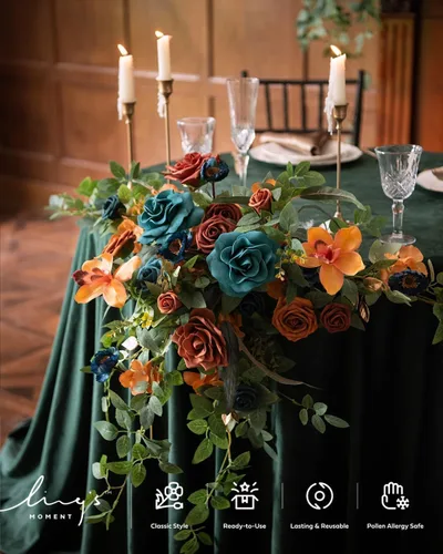Miniatura 3 de Ling's moment Guirnalda de Flores de 9 Pies para Decoración de Telón de Fondo - Flores de Arco de Boda de Otoño, Eucalipto y Rosa, Guirnalda Floral