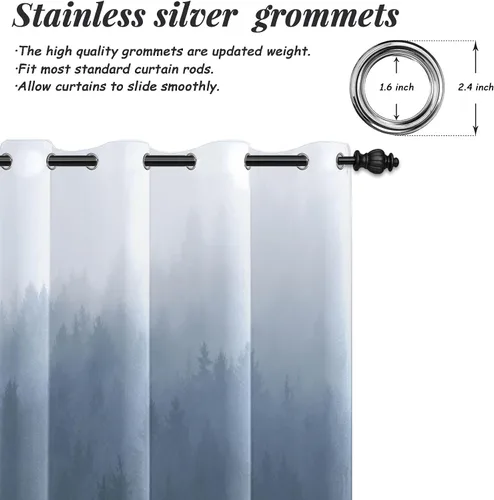 Miniatura 73 de AWERT Cortinas opacas para dormitorio, árbol negro con niebla, naturaleza, amanecer, bosque, 2 paneles para sala de estar, bloqueo de calor, 21 x 45