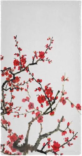 Miniatura 6 de Paquete de 2 toallas de mano con diseño de flor de cerezo rojo, toallas de baño absorbentes de microfibra asiática japonesa con tinta de acuarela