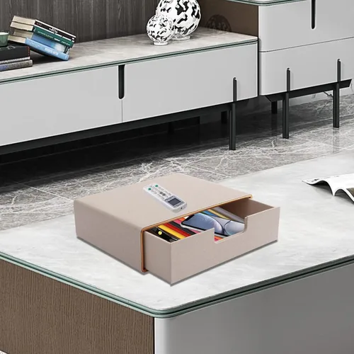 Miniatura 2 de Organizador de cajones apilable de piel sintética clásica hecha a mano, organiza accesorios de escritorio de oficina en casa y clasifica papel Beige
