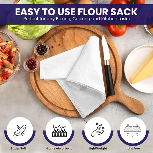 Miniatura 3 de Linteum Textile - Juego de 6 paños de cocina clásicos con saco de harina blanco, 100% algodón, absorbentes y de larga duración, paquete de 6, 28 x