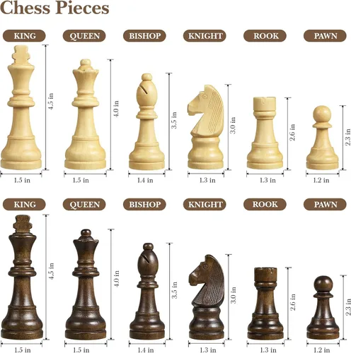 Miniatura 6 de Juego de ajedrez de madera de 18.5 pulgadas con asa, juegos de ajedrez para adultos y niños, juegos de mesa plegables portátiles con tamaño King