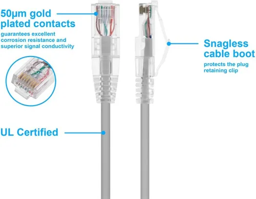 Miniatura 3 de Monoprice - Cable de conexión Ethernet Cat6 14 pies, gris, nivel de componente, UTP 28AWG 550 MHz, cable de cobre desnudo puro, sin enganches, RJ45