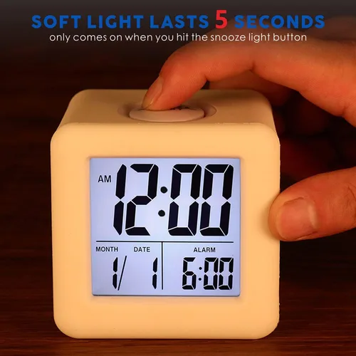 Miniatura 3 de Plumeet Reloj despertador digital de viaje fácil de configurar, función de repetición, luz nocturna suave, pantalla grande de hora y mes y fecha