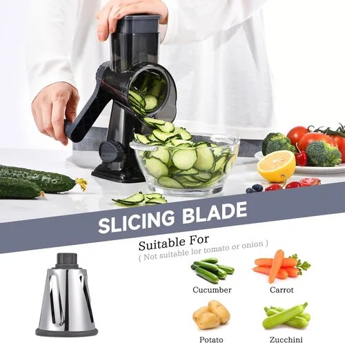 Miniatura 4 de Rallador rotativo de queso con asa, triturador de cocina, rallador de rebanador, rebanador de hielo, queso, verduras, nueces, patata, calabacín