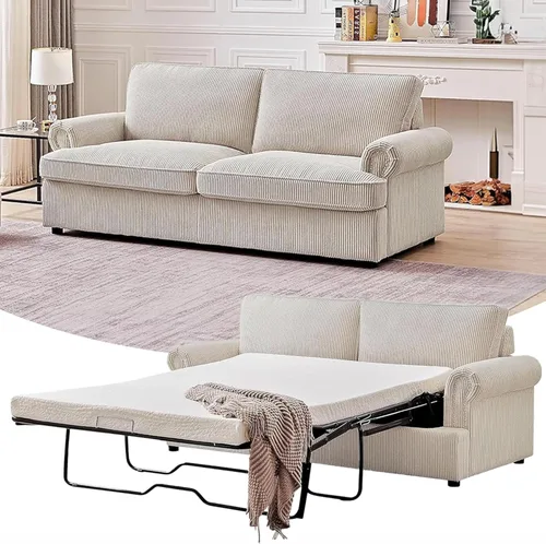 Miniatura 12 de Sofá cama reversible con cómodo colchón de espuma viscoelástica, sofá extraíble de pana convertible de tamaño matrimonial para sala de estar, Negro