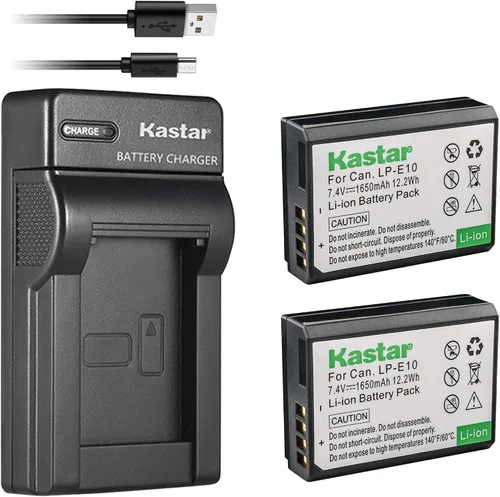 Kastar Batería (X2) y cargador USB delgado para cámaras DSLR Canon LP-E10, LC-E10 y EOS 1100D, 1200D, T3, T5, Kiss X50, X70 y agarre LPE10