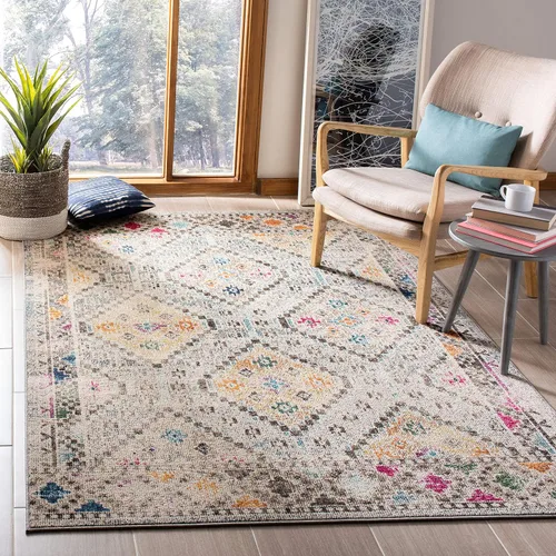 Miniatura 31 de Safavieh Madison Collection MAD418F - Alfombra de área con diamantes, Polipropileno, Gris/amarillo