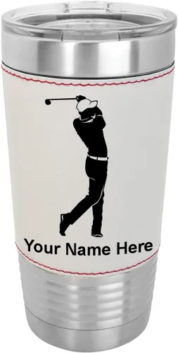 LaserGram Vaso aislado al vacío de 20 onzas, golfista golfista, grabado personalizado incluido (piel sintética, estilo béisbol)