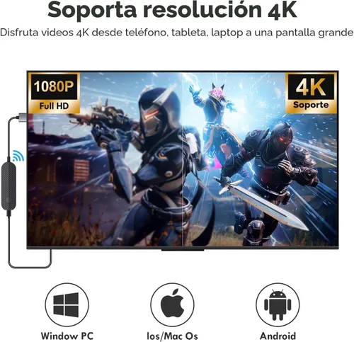 Miniatura 2 de Adaptador de pantalla HDMI inalámbrico 4K 1080P, transmisión WiFi de películas y programas, receptor para iPhone, iPad, Android, tableta, laptop