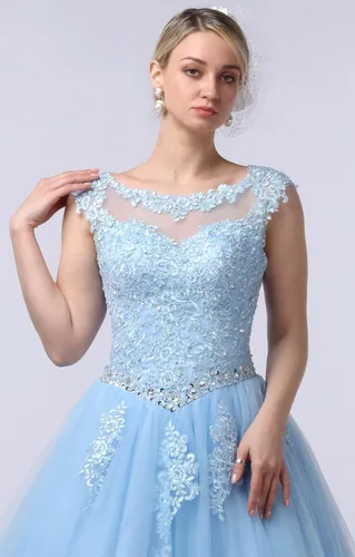 Miniatura 5 de CharmingBridal Vestidos de quinceañera de encaje con cuello barco, vestido de baile de princesa 2023