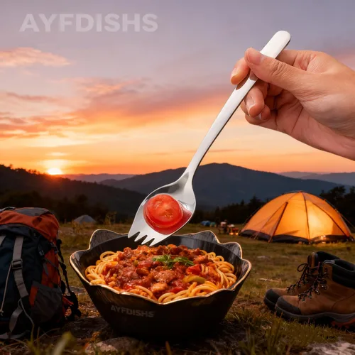 Miniatura 3 de YFWOOD Sporks, 4 tenedores de acero inoxidable 18/10, tenedores de metal para acampar y uso doméstico, mango largo de 7.4 pulgadas de largo