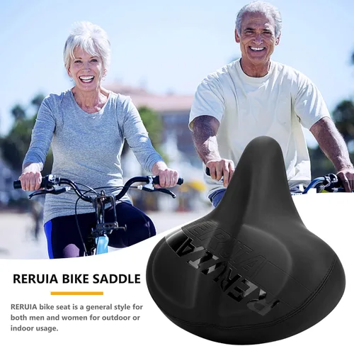 Miniatura 6 de Asiento de bicicleta grande y cómodo, sillín ancho con absorción de impactos, cojín de bicicleta de ejercicio de gran tamaño con espuma