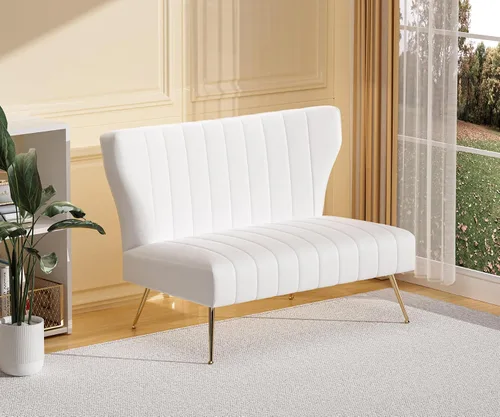 Miniatura 9 de Sofá biplaza moderno de terciopelo de 40 pulgadas sin brazos para sala de estar, dormitorio, sofá pequeño tapizado con respaldo alado con patas