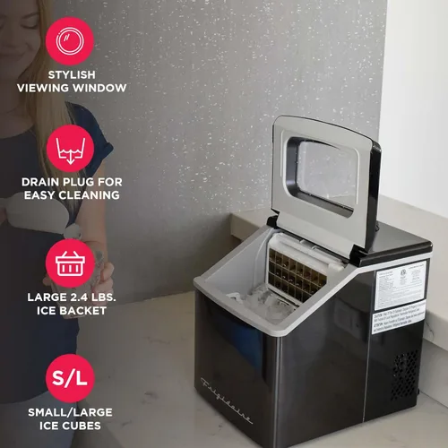 Miniatura 4 de Frigidaire Máquina de hielo EFIC452, máquina de hielo de acero inoxidable para encimera con ventana transparente, máquina de cubitos de hielo