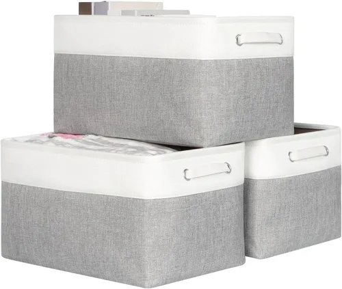 Miniatura 11 de Contenedores plegables de almacenamiento, canastas de tela plegables en forma de cubo con asas duraderas, organizadores de armario para organizar