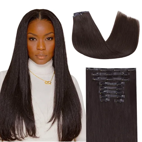 Miniatura 52 de Lashey - Extensiones de cabello con clip sin costuras, de cabello humano real, 7 unidades, 110 g, 14 pulgadas, color negro natural, lacio
