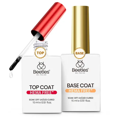 Miniatura 9 de Beetles 2 Piezas Juego de Base y Capa Superior de Gel Libre de Hema Sin Limpieza, Fórmula Suave Mejorada Capa Superior Brillante Esmalte de Uñas