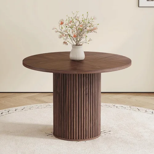 Miniatura 15 de Mesa de comedor redonda para 4-6, mesa de comedor negra con tablero de madera de 42'' y base de pedestal cilíndrico, mesa de cena redonda