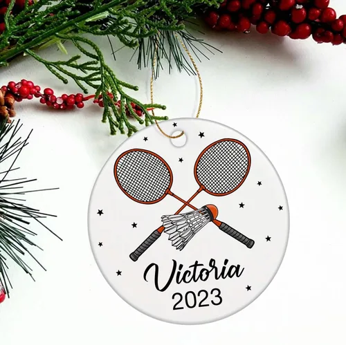 Miniatura 5 de Adorno de Navidad de bádminton 2024, adorno personalizado de jugador de bádminton con nombre y año, regalo personalizado de recuerdo de cerámica