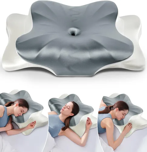 Miniatura 23 de Almohada cervical para aliviar el dolor de cuello, almohada ergonómica refrescante de espuma viscoelástica con funda de almohada de seda de hielo