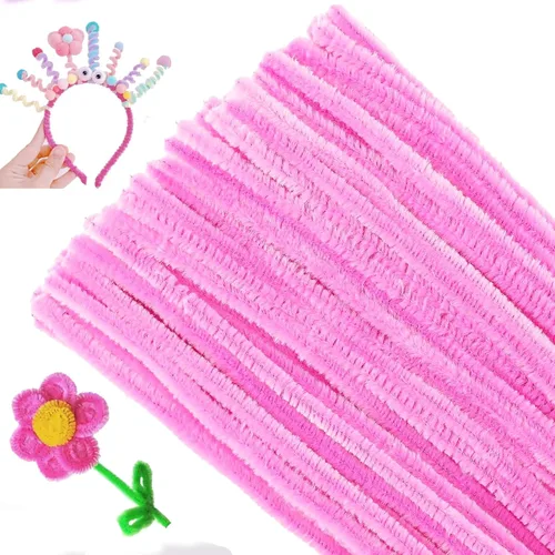 jijAcraft 200 piezas de limpiadores de tubería rosa - Tallos de chenilla para manualidades con flores, 30 cm de tallos de chenilla para artesanías