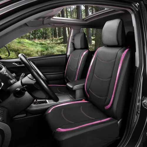 Miniatura 2 de FH Group - Juego completo de fundas para asientos de auto de cuero sintético, ajuste universal, para asientos frontales con respaldo bajo, Rosa