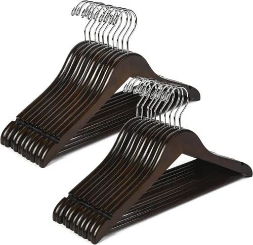 Miniatura 8 de Amber Home Paquete de 20 perchas de madera natural de 15 pulgadas para mujeres, adolescentes, perchas para camisas, chaquetas, perchas de madera