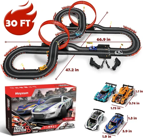 Miniatura 7 de Conjuntos de Pistas de Carreras de Coches de Ranura de 30 Pies, Juguetes para Edades 8-10 - Pista Doble de Carreras de Coches 1:43 con 4 Coches