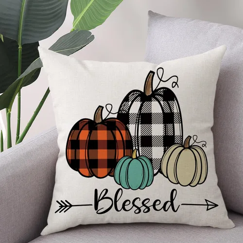 Miniatura 7 de Fundas de Almohada Decorativas de Otoño 18x18 Pulgadas Juego de 4 para Decoración de Otoño Calabaza Gris Camión Feliz Cosecha Granja Decorativas
