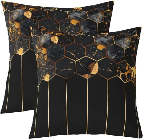 Miniatura 10 de Juego de 2 fundas de almohada de mármol de 16 x 16 pulgadas, fundas de cojín geométricas de mármol con diseño de panal de abeja, fundas de almohada
