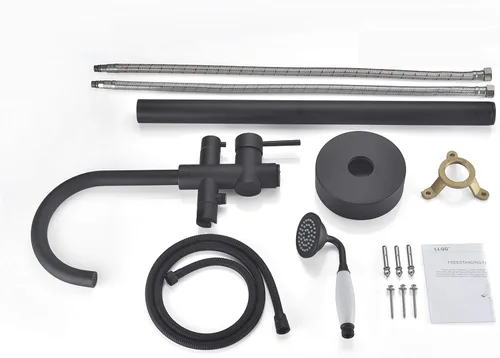 Miniatura 6 de Grifo de bañera independiente Llenador de bañera Negro Alto Flujo 11.9GAL Grifos de montaje en piso con rociador de ducha de mano RIGOBAL