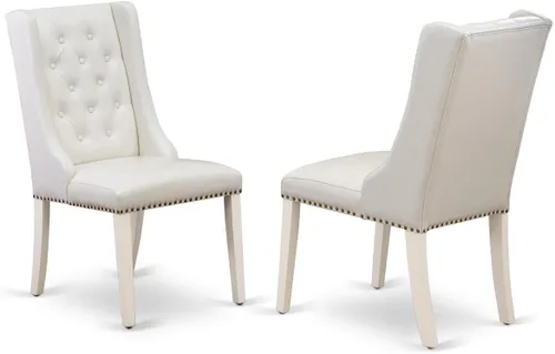 Miniatura 8 de East West Furniture FOP1T01 Forney Parson - Juego de 2 sillas de comedor con botones copetudos y ribete de cabeza de clavo, color crema, juego de 2