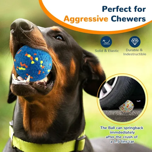 Miniatura 3 de Petcare Paquete de 2 pelotas para perros, juguetes para masticadores agresivos, pelotas de tenis indestructibles para perros medianos y grandes