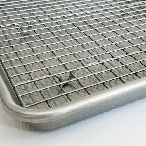 Miniatura 4 de Utensilio para horno lámina cuadrante USA Pan, lámina para hornear y juego de rejilla para enfriamiento antiadherente, metálico , set hojas/estante