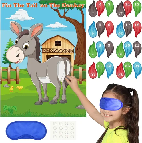 Miniatura 8 de PLULON Juega a Colocar la Cola en la Vaca Juego de Fiesta para Niños, Juego Temático de Granja y Vaca para Cumpleaños Animales Póster de Vaca