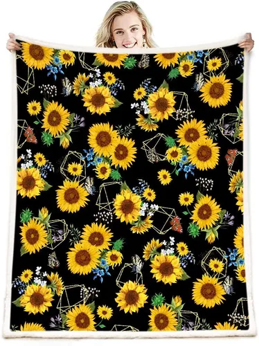 Miniatura 9 de Manta de girasol, regalos de girasol, manta gruesa cálida y suave (blanco, 60 x 80 pulgadas)