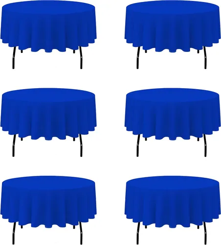 Miniatura 127 de BRILLMAX Paquete de 4 manteles redondos color azul rey de 132 pulgadas, tela de lino de poliéster lavable a granel, para bodas, recepciones, Azul