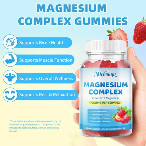 Miniatura 4 de Gomitas de complejo de magnesio de 1000 mg Suplemento de complejo de magnesio 12 en 1 con glicinato, citrato, malato y taurato que apoya