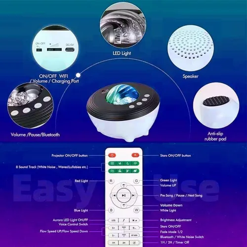 Miniatura 4 de Proyector de luz de galaxia del norte, proyector Star Aurora con ruidos blancos, control remoto y temporizador, altavoz Bluetooth, proyector
