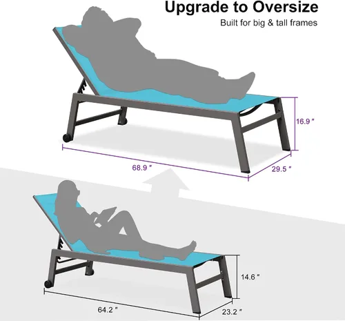 Miniatura 2 de PURPLE LEAF Juego de tumbonas para exteriores para 2 sillas de piscina de gran tamaño con ruedas fáciles de mover y respaldo ajustable, tumbonas