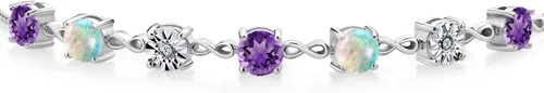 Miniatura 2 de Gem Stone King Pulsera de tenis de plata de ley 925 con ópalo blanco de amatista púrpura redonda de 2.44 quilates cultivados en laboratorio